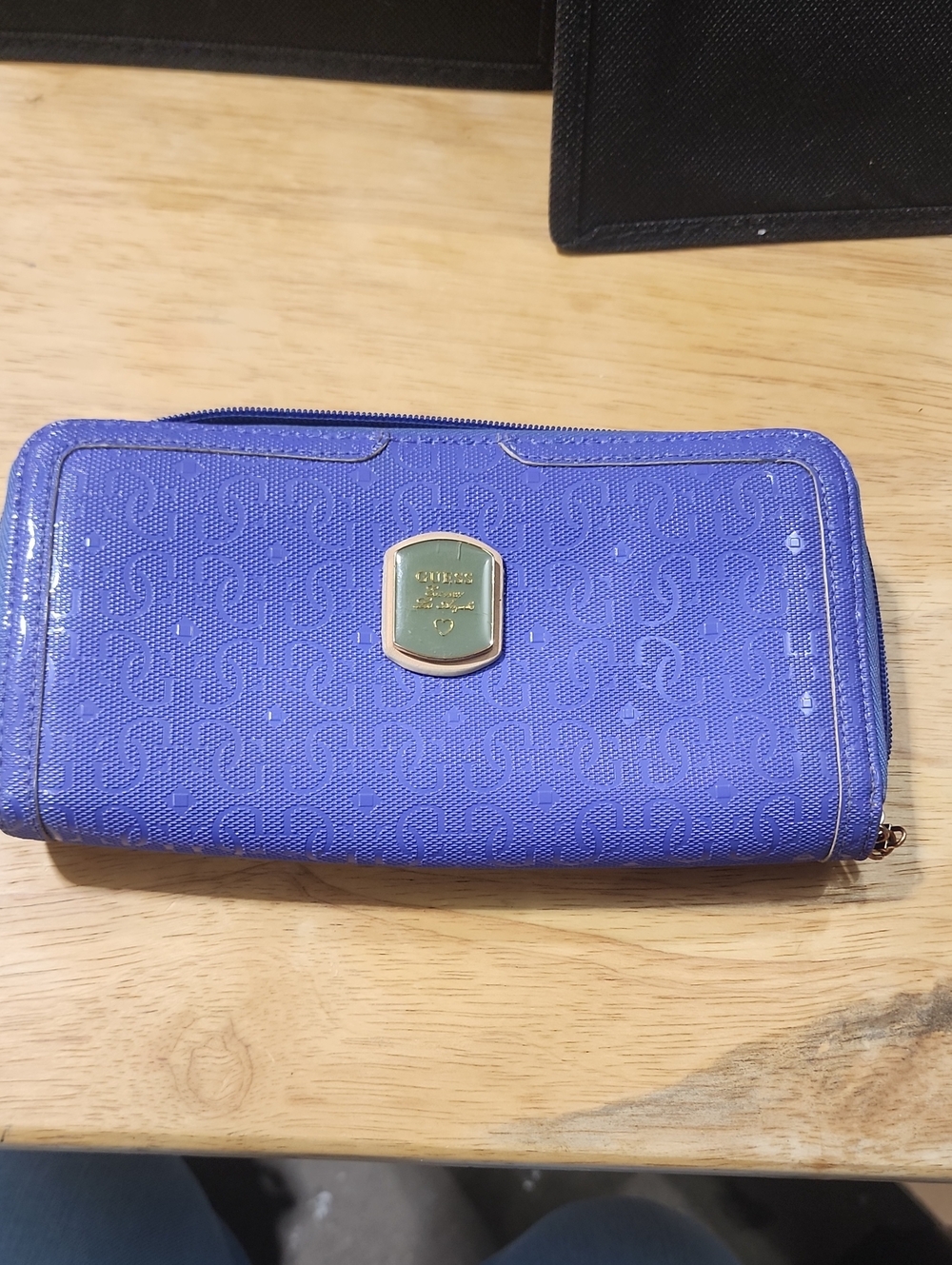 Guess  Purple Monogram Zip-Around Wallet with Gold Plaque